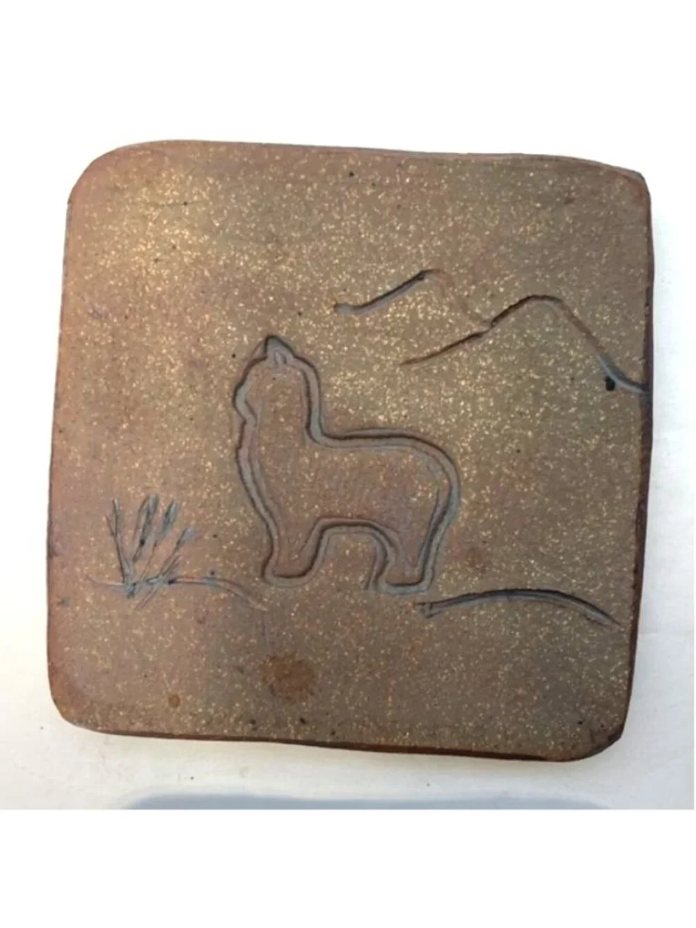 Handmade Sandstone Coasters With Llama & Mountain Design Set Of 4 Felt-Backed
